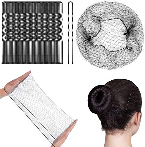 URAQT Haarnetze, 80 Stück Unsichtbare Elastisches Haarnetze mit Haarnadel, Dutt Haarnetz, Nylon Haarnetze für Frauen, Mädchen, Haarknoten Herstellung, Ballett Tänze (Schwarz)