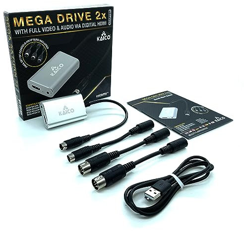 Kaico SEGA Megadrive HDMI Adapter mit 2-Fach Zeilenverdoppler - SEGA Converter für SEGA Saturn, Megadrive, Genesis, SNK Neo Geo - Unterstützt RGB und Composite Ausgabe - SEGA HDMI Adapter