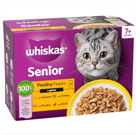 Whiskas 7+ Poultry Feasts Senior Wet Cat Food Pouches in Gravy 12 x 85g