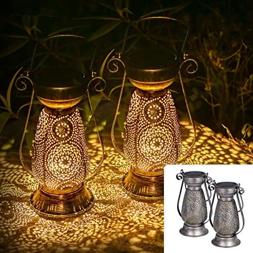 2 Stück Solar Laternen für Draußen, Görvitor IP44 Wasserdicht Metall Solarlaterne für Außen Orientalische, Warmweiß LED Solarlampen für Außen Garten Hängend Balkon Deko Vintage Gartendeko