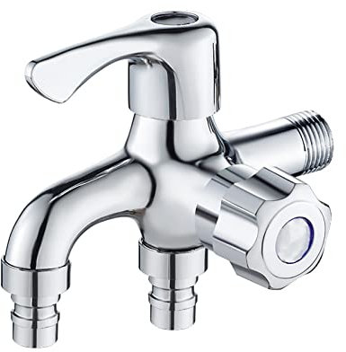 FQYEP Doppel Wasserhahn1 /2 Zoll,Wasserhahn Waschmaschine,Doppel Wasserhahn Waschmaschine,Aus Messing Rost-Und Frostsicher,Doppel Wasserhahn Eckventil 1/2,Doppel Wasserhahn Garten,Chrom B