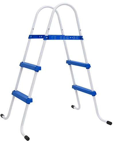 Tidyard Pool-Leiter 2 Stufen Poolleiter Schwimmbecken Beckenleiter Leiter Blau und Weiß 84 cm Stahl