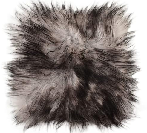 Kuhfelle Online & Nomad Lammfell Sitzauflage Stuhlkissen aus echtem langwolligen Island Lammfell Natur 37 x 37 cm Schaffell Auflage (grau schwarz)