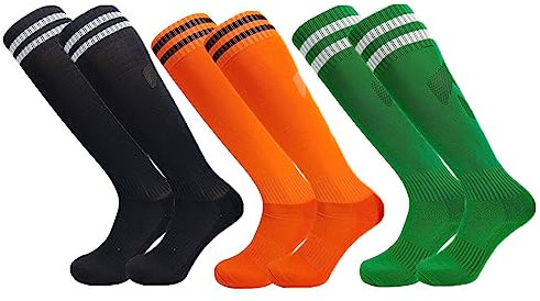 DOSYEN Fussball Socken Kinder, 3 Paar Stutzen Kinder fußball, Rutschfeste Fußballsocken, Langer dicker Handtuchboden, Atmungsaktiv und schweißabsorbierend, für Kinder von 5-12 Jahren