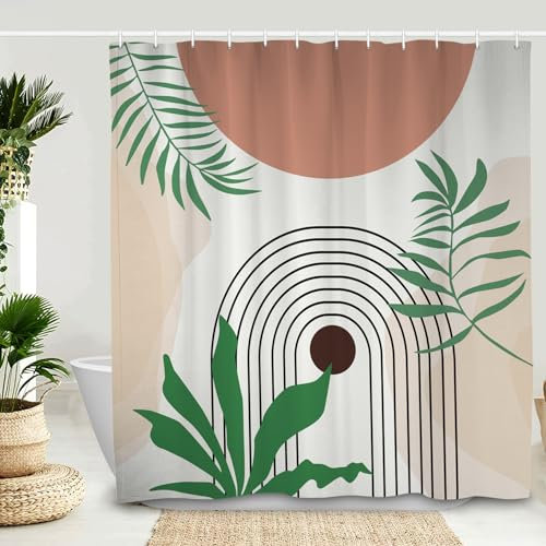Ttincceer 152x183cm Abstrakter Duschvorhang Grün Tropische Pflanze Blätter Palmenblatt Badezimmer Vorhang Abstrakt Regenbogen Sonne Duschvorhänge Wasserdicht Badewanne Vorhang