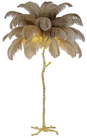 LDIEUWUET Feder Stehlampe, Netural Straußenfeder Stehlampe Lampe für Schlafzimmer, Wohnzimmer, Goldene Harz Stehlampe, Einzigartige Hohe Stehlampen Vintage LED Ecklampe aus der Mitte des Jahrhunderts