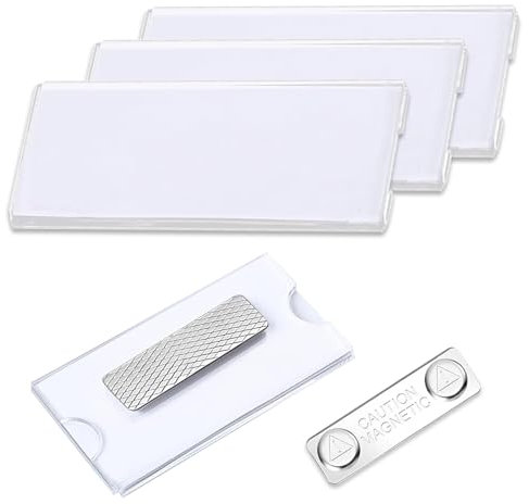 3er-Pack Namensschilder Magnet Namensschilder für Kleidung Magnet 75 X 40mm Magnet Tenamensschilder Kunststoff, Magnetischer Kartenhalter für Arbeit, Schule (Transparent)