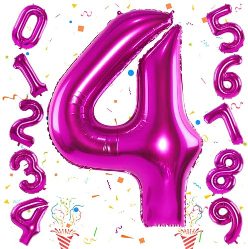 Große 4 Luftballon Zahl Deko, 40 Zoll Pastell Rosa Krone 4 Luftballon, Pink Folienballon 0–9 Set für Kinder Mädchen 4. Geburtstag Party Deko Frau 40 Jubiläum Party Dekoration, Fliegt mit Helium