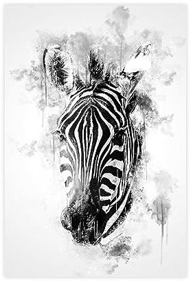 SRPM Zebra Head Aquarell Kunstwerk Schwarz und Weiß Tier Poster Leinwand Poster Wandkunst Dekor Druck Bild Gemälde für Wohnzimmer Schlafzimmer Dekoration Unrahmen: 60 x 90 cm