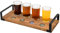 OwlGift Wood Craft Beer Flight w/Bottle Cap Storage Sampler Tray Holder Serving Set w/ 4 Glasses & Black Metal Handles – Dark Brown