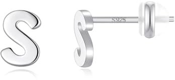 TINGN Ohrstecker Ohrringe Silber 925 Mädchen Kinder, S Buchstaben Medizinische Ohrstecker Silber Ohrschmuck für Kleine Mädchen Tochter Kinder Muttertag Geburtstag Geschenke für Frauen Herren