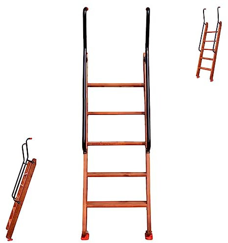 AAMNA Holzleiter mit extra langem Handlauf, Trittleiter-Ersatz für Bibliotheks-Camper-Bunkhouse-Anhänger, Bodenständer-Etagenbett-Leiter-Treppe (Farbe: Braun, Größe: 5 Stufen – 150 cm (59 Zoll))
