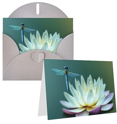 Leere Grußkarten mit Umschlag Thinking Of You Karten Libelle Seerose Dankeskarte Notizkarten Perlpapier Blanko-Karte Party Einladungen Karte Grußkarten für Kollegen Dankbarkeit