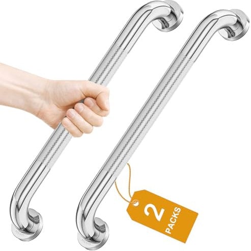 FANHAO 2 Stück Haltegriff Edelstahl Rutschfest mit Anti-Rutsch-Rändelgriff, 41 cm Haltegriff Bad für Bad Badewanne Dusche Sicherheitsgriffe für Senioren und Kinder- Poliert