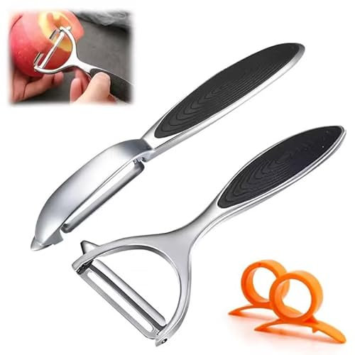 2Pcs Pelapatate, Pelapatate Professionale, Sbucciatore Universale, Pelapatate Girevole, Pelapatate in Acciaio Inox Sbucciatore Manico Antiscivolo, per Frutta e Verdura, Estremamente Affilato, Nero