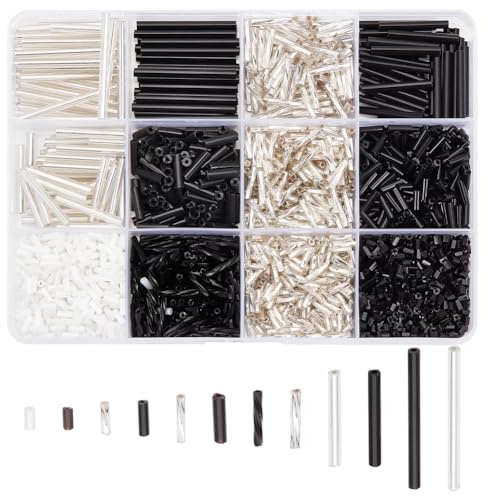 GOMAKERER Environ 2400 pièce Perles de Clairon en Verre, 12 couleurs Perles de Tube Perlesde Couleurs Mélangées Bracelet Perles Perles Transparentes pour la Fabrication de Bijoux