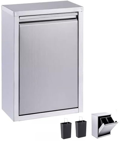 Doble Extraíble Cajones De Basura, 16L Acero Inoxidable Exterior Cocina Papelera Comercial Cesto Basura Con 2 Cubos De Basura Para Isla Barbacoa Estación De Parrilla, Plata