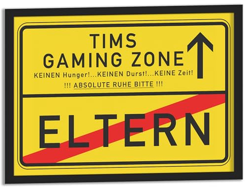 JUHMI Gaming Zone Poster Personalisiert A5 (15x21 cm), Gaming Deko Schild Poster für Zocker: Perfekte Gaming Zubehör Geschenkidee für Gamer! Ideal für Zocker Zimmer & als Geschenk für Teenager