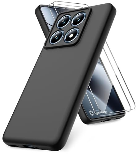 Vansdon Coque Compatible avec Xiaomi 14T Pro, 2 Film de Protection en Verre trempé, Housse Souple en TPU en Silicone Liquide, Housse en Caoutchouc Antichoc - Noir
