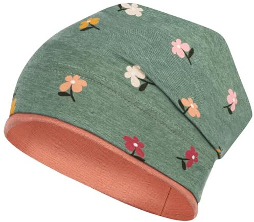 Smarilla Mädchen Mütze Übergangsmütze Beanie Blumen Frühling Herbst Baumwolle, Bekleidungsgröße: 46-48, Farbe: Grün-Rost