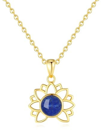 COAI Geschenkideen Damen Vergoldete Silber Halskette mit Blauer Lotus Anhänger Lapislazuli Kristall