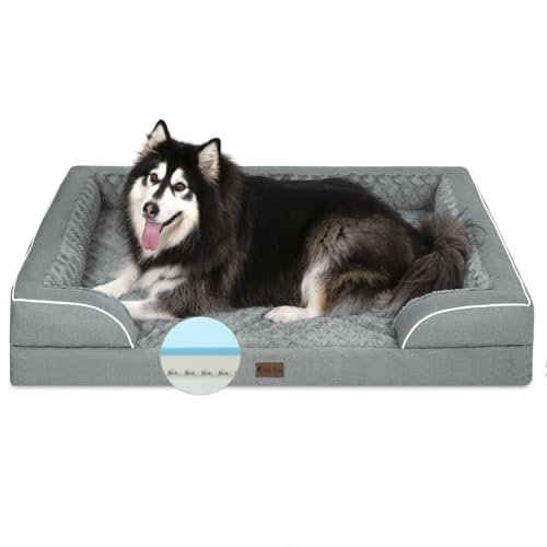 Casa Paw Orthopädische Hundebetten für extra große Hunde, 134 x 107 cm, XXL, wasserdicht, Eierkisten-Schaumstoff-Hundesofa mit abnehmbarem, waschbarem Bezug, große Haustier-Couch mit Nackenrolle und