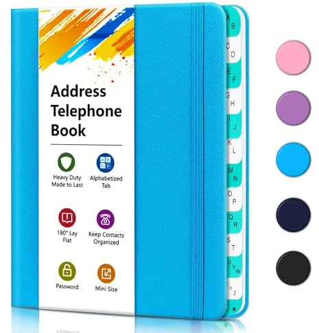 Adressbuch mit alphabetischen Registern, Telefon- und Adressbuch zum Organisieren von Kontakten, Hardcover in Klein- und Großdruck, geeignet für Haus und Büro，Blue