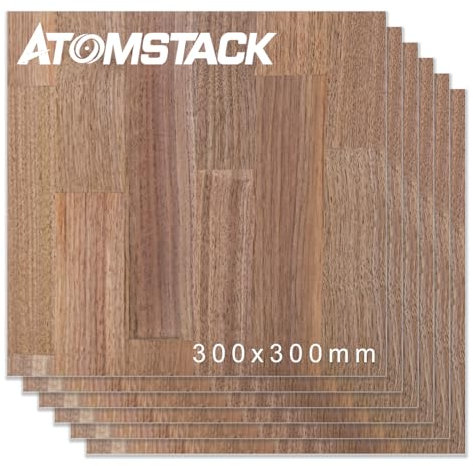 ATOMSTACK 6 lastre di legno vuote per incisione laser fai da te in legno, pirografia, compensato impiallacciato, noce nera, 30 x 30 cm