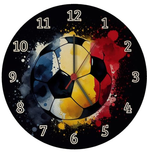 Fußball Rumänien Flagge Wanduhr Perfekte Wanddekoration für EM 2024 Flagge in Rot Gelb Blau für Fußball- und Sportliebhaber Ideal für Ballspiel-Fans