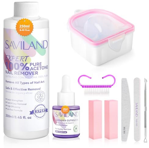SAVILAND Plus Nagellackentferner Set: 250ML Aceton Gel Nagellackentferner mit Nagelhautöl Nagel Einweichen Schüssel Komplett Removal Tools für Effektive Entfernung Gel Nagellack Acrylpulver Dip Pulver