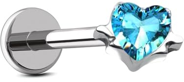 KUNASSHIR 16G Herz Helix Piercing Schmuck Blauer Edelstein Conch Ohrring Ohrstecker Planet Knorpel Ohrstecker Außengewinde Conch Piercing Schmuck für Frauen