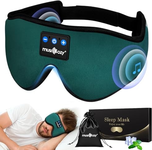 MUSICOZY Sleep Mask Headphones,Upgraded 3D Sleep Headphones Eye Mask with Headphones for Sleeping,Travel,Relax,Nap,100% Blackout Bluetooth Sleep Masks for Women & Men