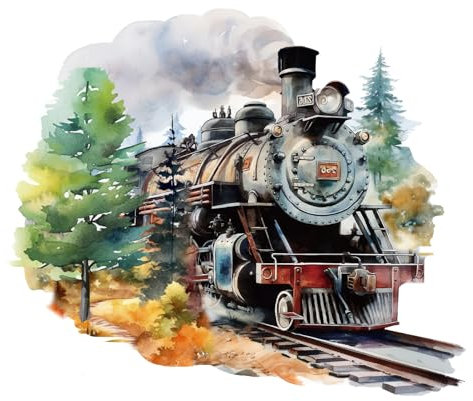 PLIGREAT Aquarell Eisenbahn Landschaft Wandaufkleber Abnehmbare Vinyl Wandtattoos für Kinderzimmer Schlafzimmer Spielzimmer Wanddekoration