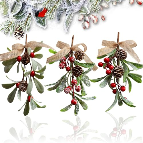 3 Stück Künstliche Weihnachten Mistelzweig, Diy Hängend Mistelzweig Küssender Ball, Künstliche Mistelzweige Mit Beeren, Für Diy-Weihnachtsdekorationen Verwenden,Eine Festliche Atmosphäre Schaffen.