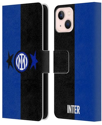 Head Case Designs Licenza Ufficiale Inter Milan Nero & Blu IM 2Stars Custodia Cover in Pelle a Portafoglio Compatibile con Apple iPhone 13