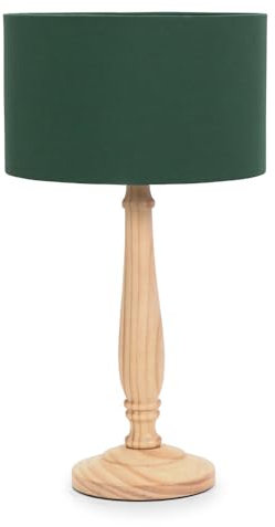 ValueLights | Traditional Light Wood Candlestick Table Lamp with Forest Green Fabric Drum Shade for Living Room Bedroom | Table Lamps, Home Décor & Improvement Essential | Included LED Bulb