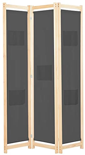 Iiaky 3-teiliger Raumteiler Grau 120 x 170 x 4 cm Stoff Balkon Sichtschutz Paravent Innen