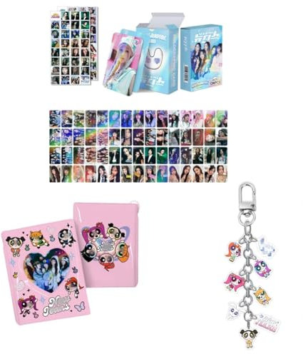 SCISSH K-pop Set 60 Stück Fotokarten Postkarten 64 Stück Aufkleber Album Binder Halter Buch Schlüsselanhänger (New-Jeans)