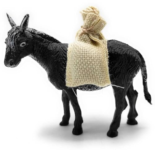 Acan Tradineur - Figura de Burro con Sacos para Belén, durexina, Adorno para Nacimiento, Portal, Pesebre, Navidad, decoración Tradicional, 10 cm