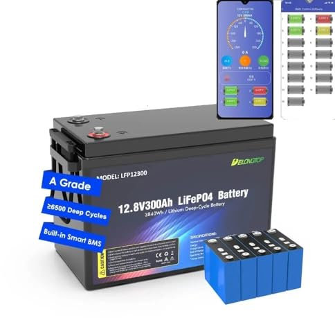 12V 300Ah LiFePO4 Battery with Bluetooth, Built-in Smart BMS, A Grade, ≥6500 Deep Cycles