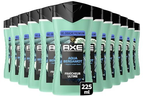 AXE - Gel Douche - Collection Prestige - Aqua Bergamot - 12h de fraîcheur - Parfum infusé aux huiles essentielles de bergamote et sauge - Agents hydratants 100% d’origine végétale - lot 12x225ml