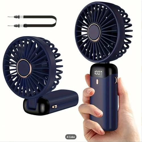 Sonia Linens Home Basic N15 Portable Hand Held Fan,USB Rechargeable with 5 Speeds Battery Operated，Foldable Desktop with LED Display