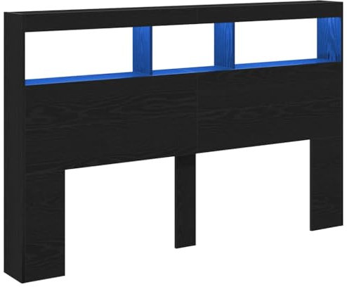 vidaXL LED-Kopfteil mit Ablagen Schwarz Eichen-Optik 160x17x102 cm, Kopfteil-Regal, Bettkopfteil mit Ablagen, Bett-Rückwand, Bettkopfteil