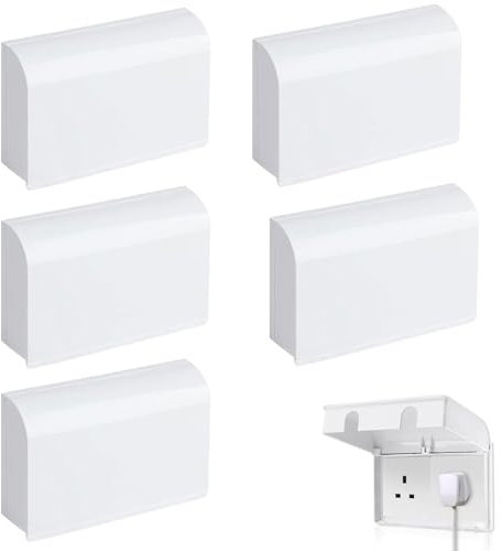 UK Plug Socket Covers 5PCS, Childproof Double Socket Protector, Socket Cover Box for Baby Safety, Universal Electrical Outlet Protectors for Home Safety, Baby & Pet Proof Design