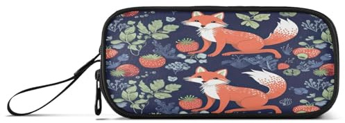 RPLIFE Niedliche kleine Füchse Fuchs Stifteetui und Federmäppchen, Segeltuch Federmäppchen für Frauen, Fuchs-Erdbeeren, one size, Künstlerischer Stil