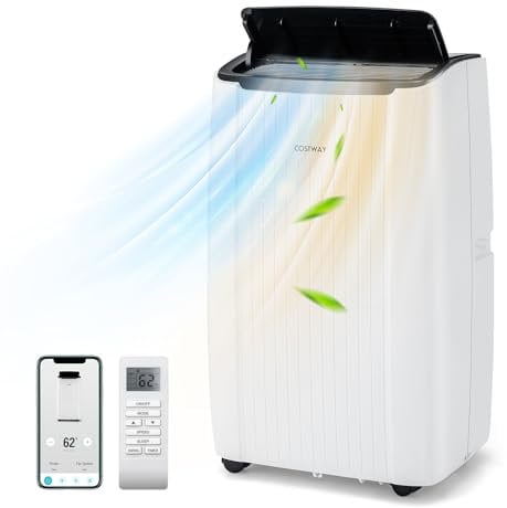 COSTWAY 6 en 1 Aire Acondicionado Portatil 12000BTU, Enfriador de Aire Silencioso WiFi App/Contro Remoto y Deshumidificador, 24H Temporizador, 3 Velocidades, Pantalla LED, 60°Oscilación, Cobertura 42㎡