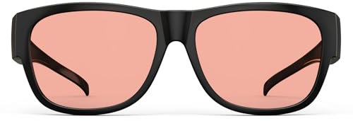 Bloomoak Gafas Fit Over con 99% de Bloqueo de Luz Azul - Sobre Gafas de Prescripción y Lectura, Antirreflectantes para un Mejor Sueño, Pantallas (Rosa - 80% - Migraña digital - Día y noche, L)