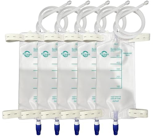 Filigan 600ml Nephrostomy Bags, Clear Urine Drainage Bag with 24 Silicone Tube, Twist Drain Valve (Pack of 5)