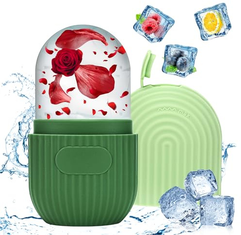 Vasmeiy Ice Roller Visage, Facial Ice Face Roller, Silicone Réutilisable Masseur Oculaire pour Raffermissement du Visage, Rétrécir les Pores, Réduit les Poches, Réduire les Rides (Vert)