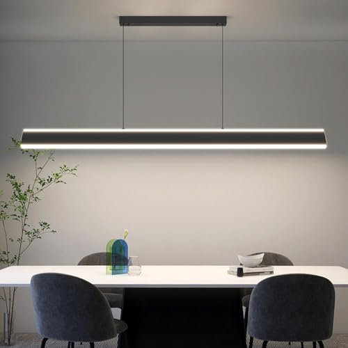 Mikeru 120cm Kücheninsel Licht, Moderne Schwarze LED Pendelleuchte Dimmbar 10% bis 100% 3000k/45000k/6500k Höhenverstellbare Pendelleuchten Hängelampe Esstisch für Büro, Schlafzimmer